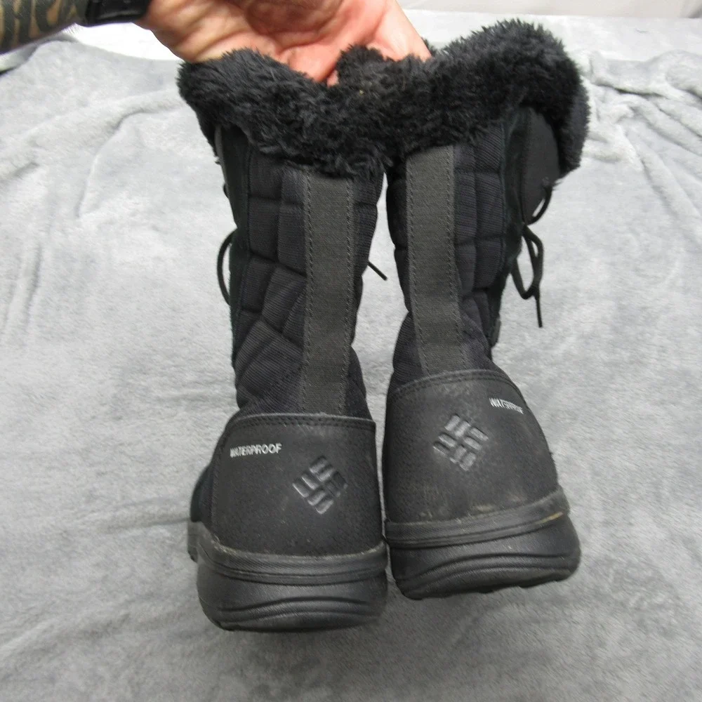 Columbia Winter Boots Women 11 Black Suede Waterproof Insulated Faux Fur Trim